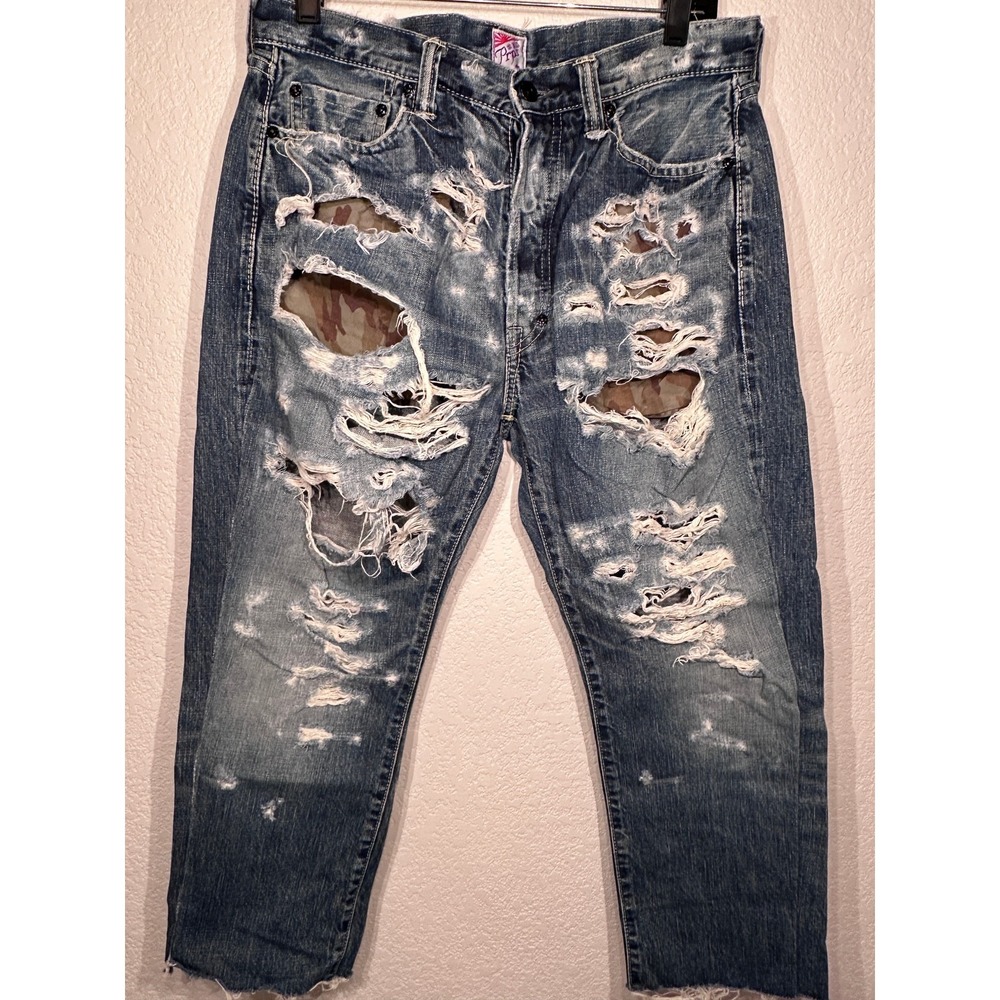 PRPS‎ Japanese Men's Jeans Thrashed Distressed Camo Selvedged Cropped Sz 32